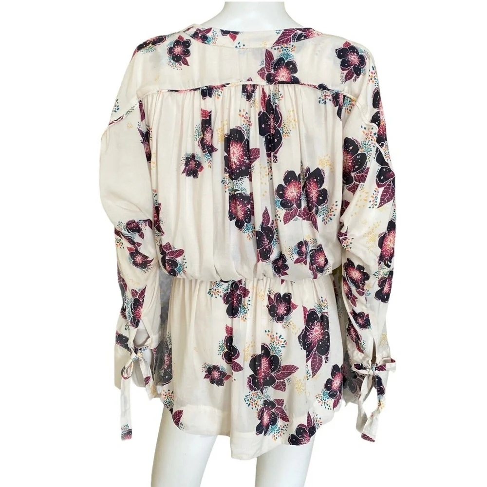 Free People Long Sleeve Off White Purple Floral Tuscan Dreams Tunic - Picture 6 of 9